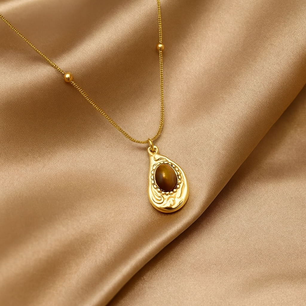 Golden Teardrop Charm Necklace