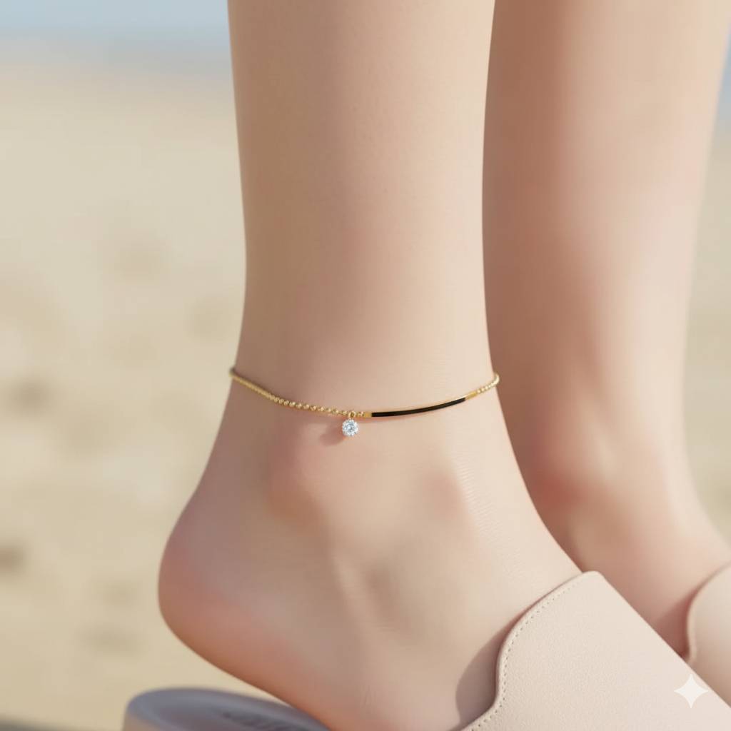 Minimal Luxe Solitaire Anklet