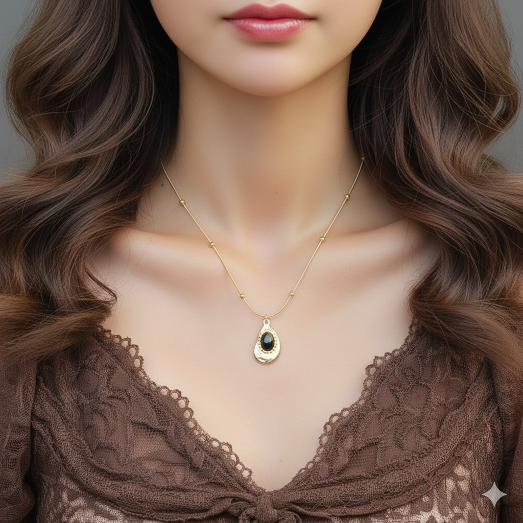 Golden Teardrop Charm Necklace